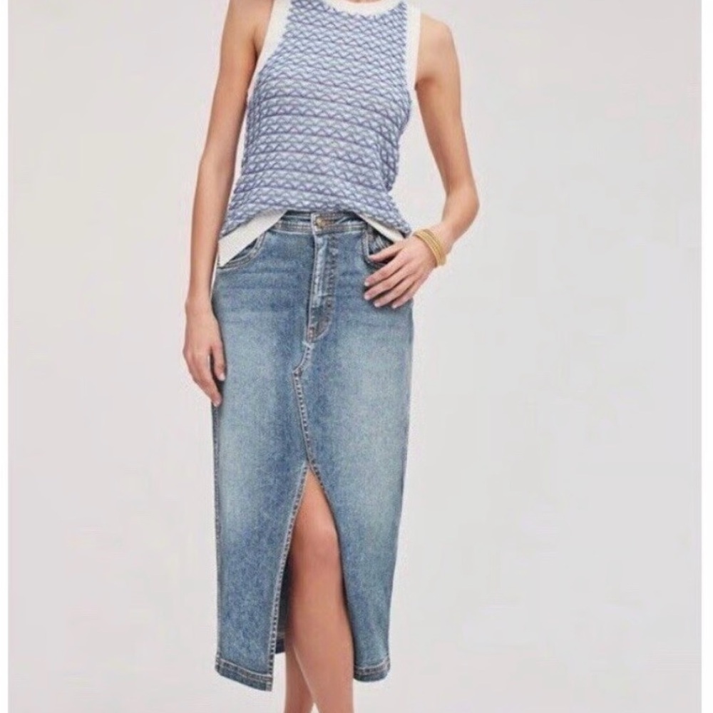 Sam Edelman Midi Jean Skirt high rise KORI front split sz 26